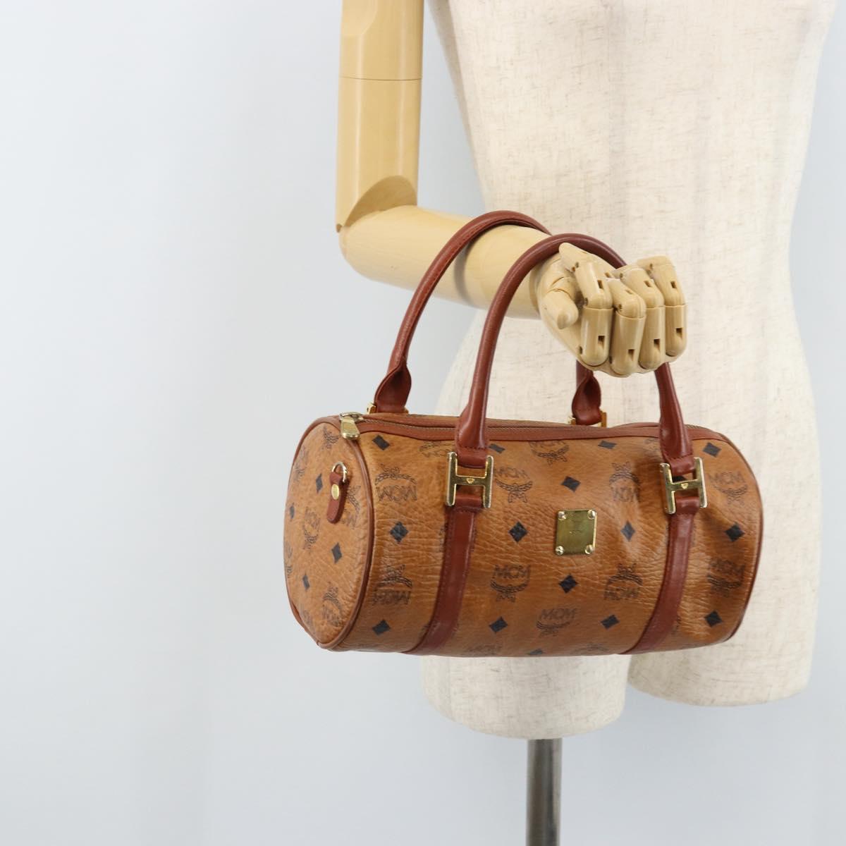 MCM Vicetos Logogram Hand Bag PVC Leather Brown Gold Auth bs33975