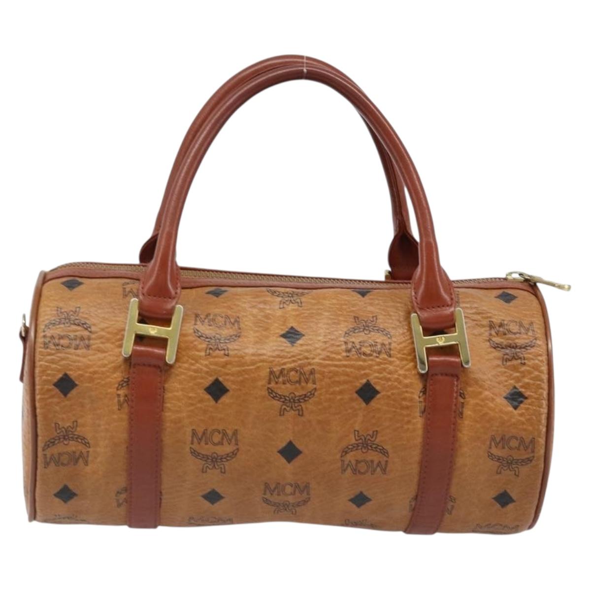 MCM Vicetos Logogram Hand Bag PVC Leather Brown Gold Auth bs33975