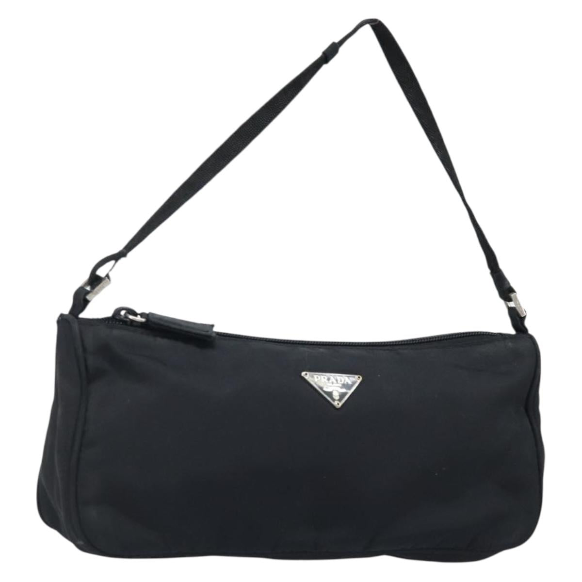 PRADA Accessory Pouch Nylon Black Silver Auth bs33980