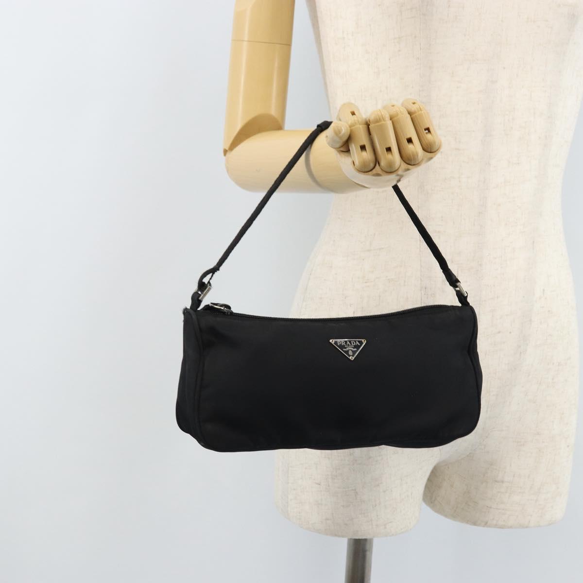 PRADA Accessory Pouch Nylon Black Silver Auth bs33980