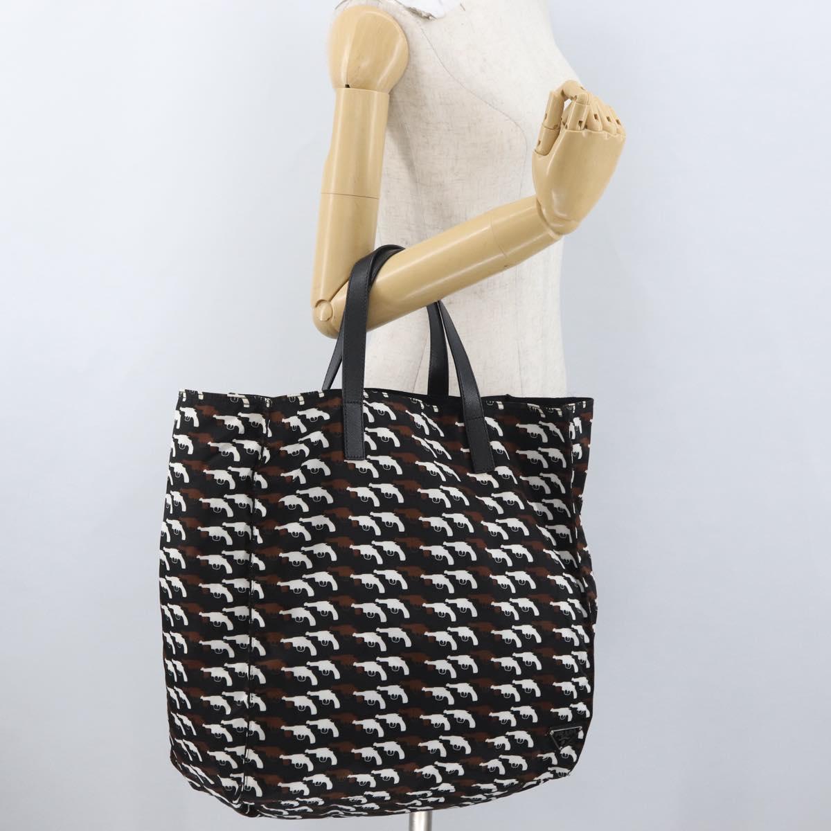 PRADA Hand Bag Nylon Black White Auth bs33981