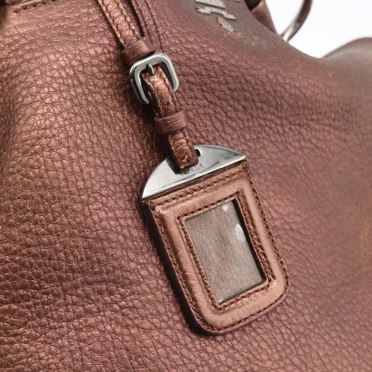 PRADA Hand Bag Leather 2way Bronze Silver Auth bs33982