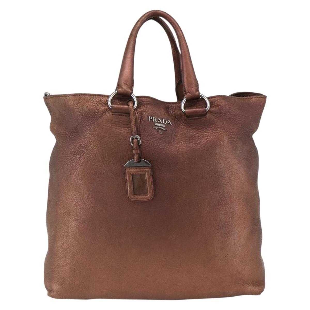 PRADA Hand Bag Leather 2way Bronze Silver Auth bs33982