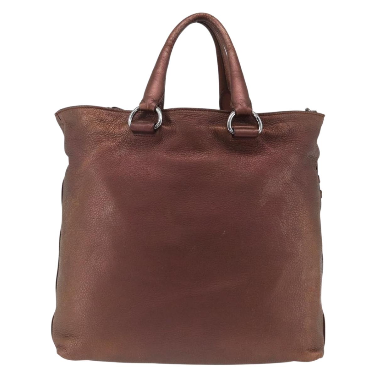 PRADA Hand Bag Leather 2way Bronze Silver Auth bs33982