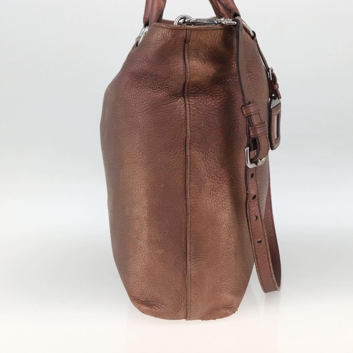 PRADA Hand Bag Leather 2way Bronze Silver Auth bs33982