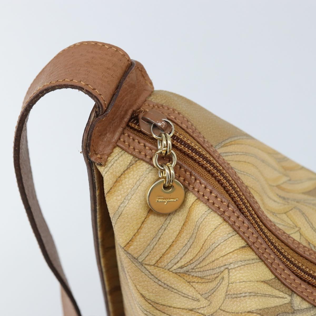 Salvatore Ferragamo Shoulder Bag PVC Canvas Beige Gold Auth bs33984