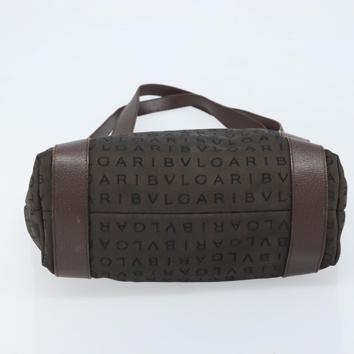 BVLGARI Shoulder Bag Canvas Brown Silver Auth bs33988