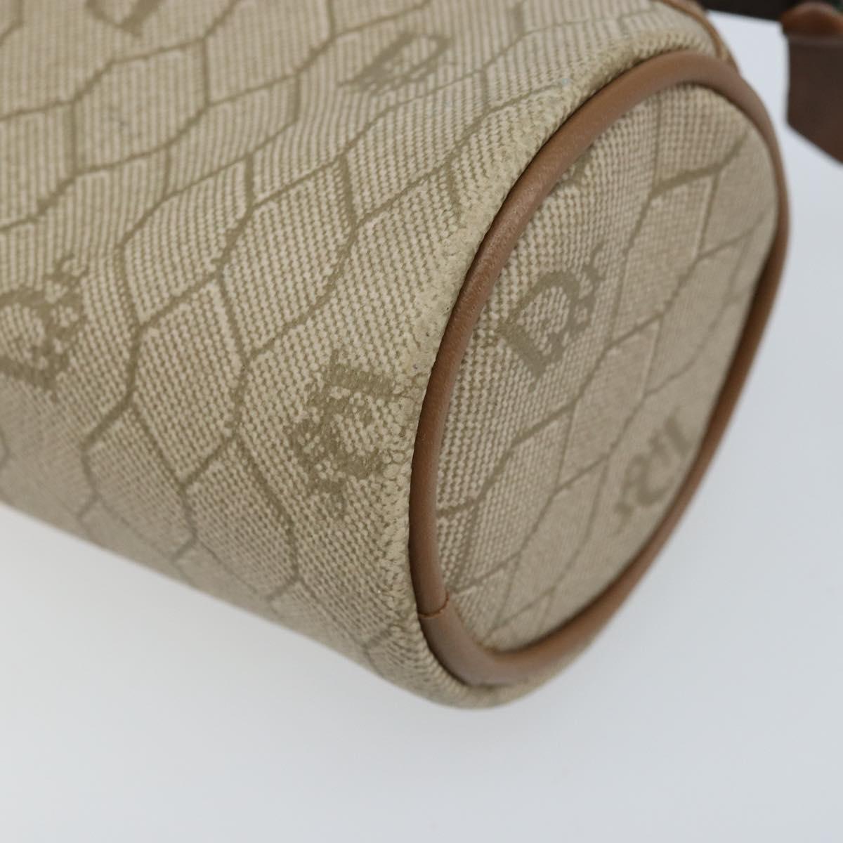 Christian Dior Honeycomb Canvas Pouch PVC Leather Beige Auth bs33990