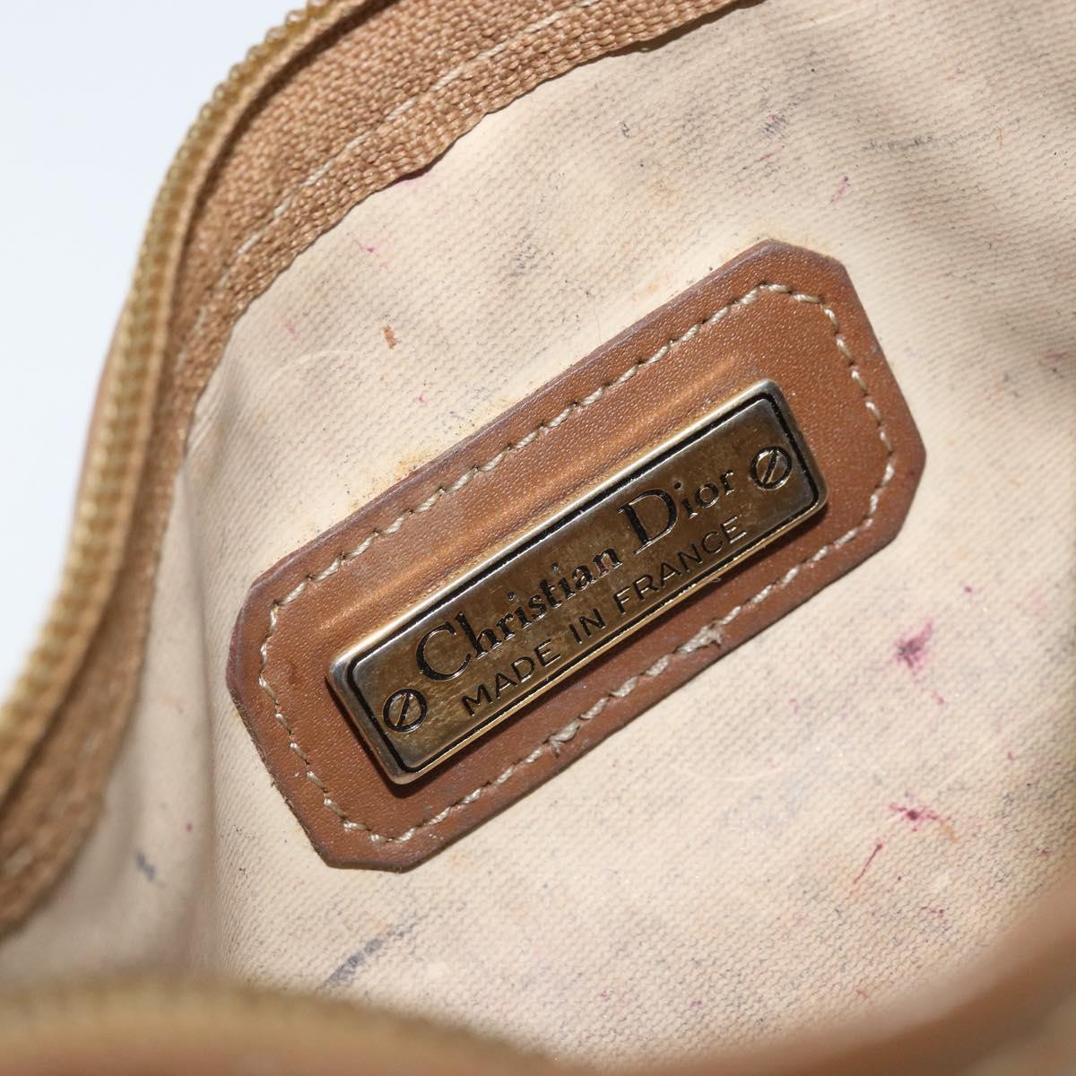 Christian Dior Honeycomb Canvas Pouch PVC Leather Beige Auth bs33990