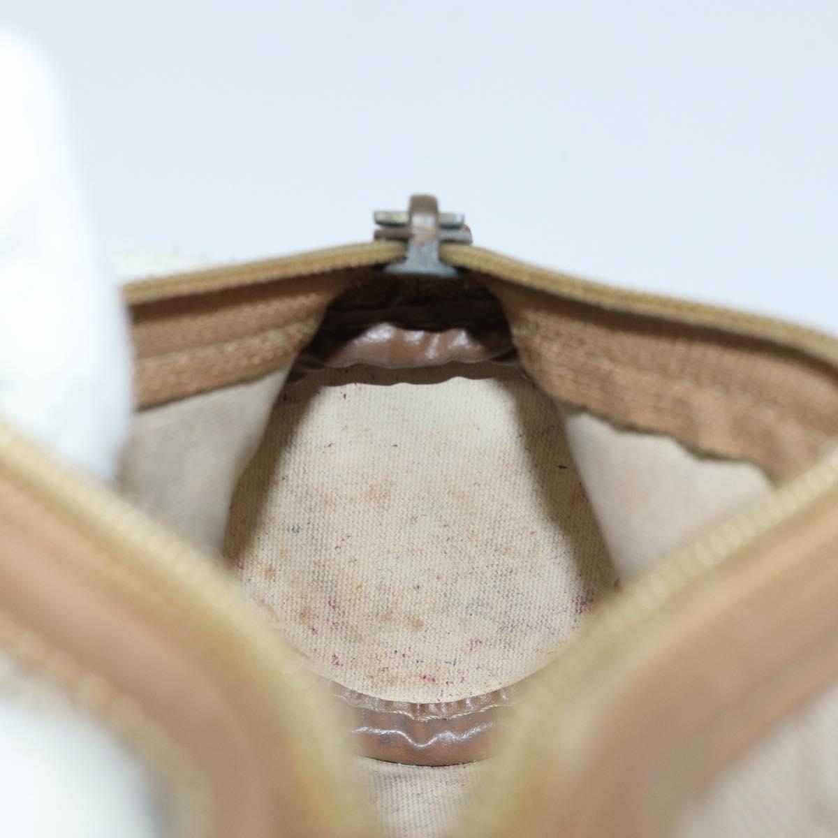 Christian Dior Honeycomb Canvas Pouch PVC Leather Beige Auth bs33990