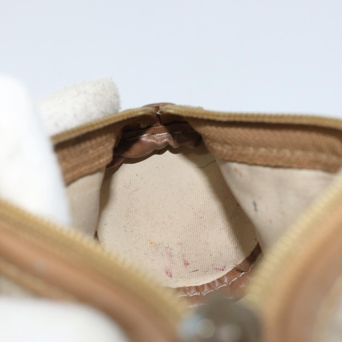 Christian Dior Honeycomb Canvas Pouch PVC Leather Beige Auth bs33990