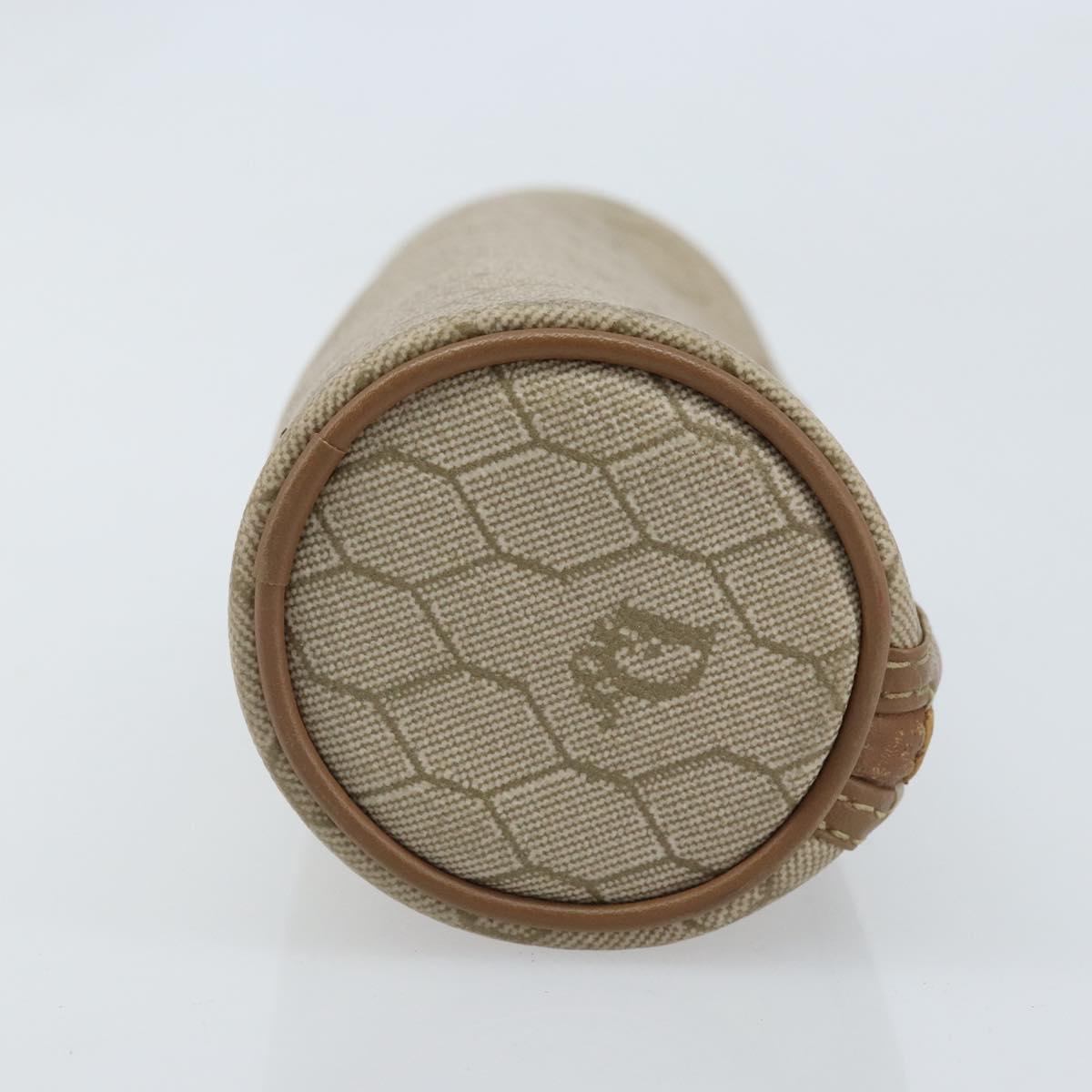 Christian Dior Honeycomb Canvas Pouch PVC Leather Beige Auth bs33990