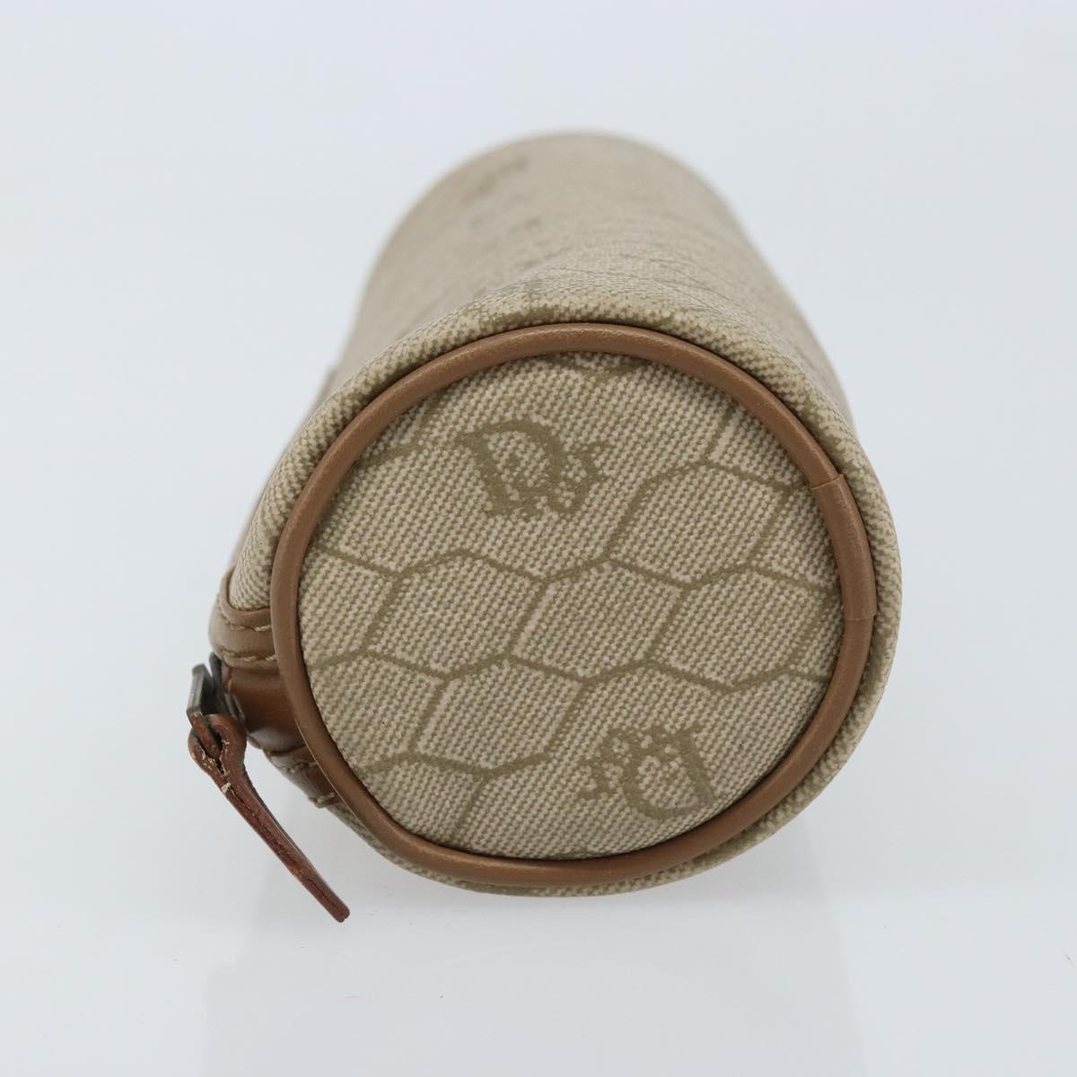 Christian Dior Honeycomb Canvas Pouch PVC Leather Beige Auth bs33990