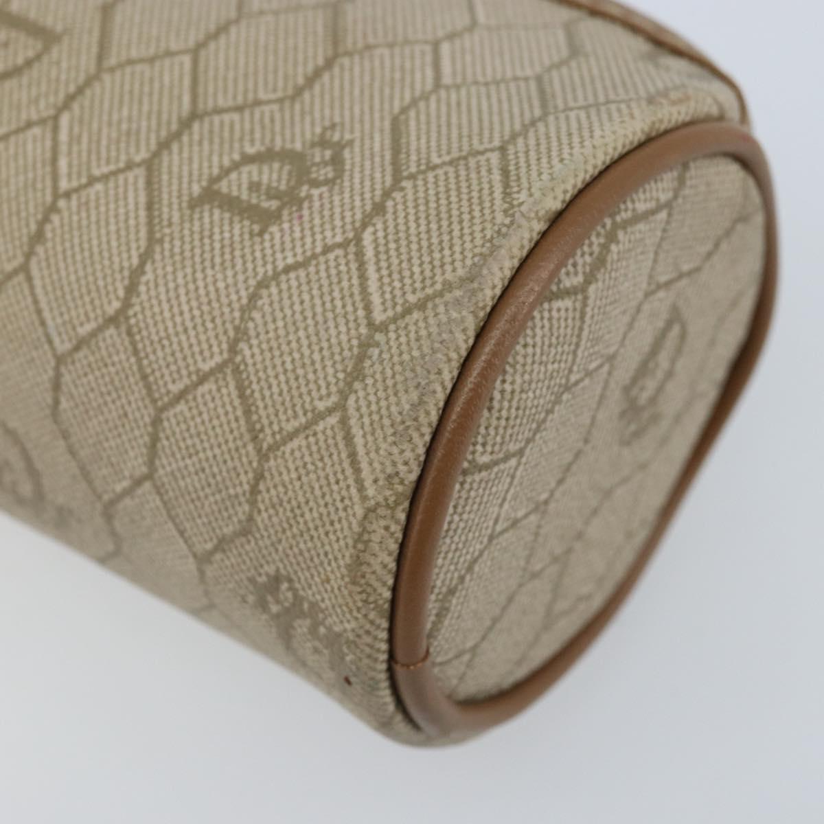 Christian Dior Honeycomb Canvas Pouch PVC Leather Beige Auth bs33990