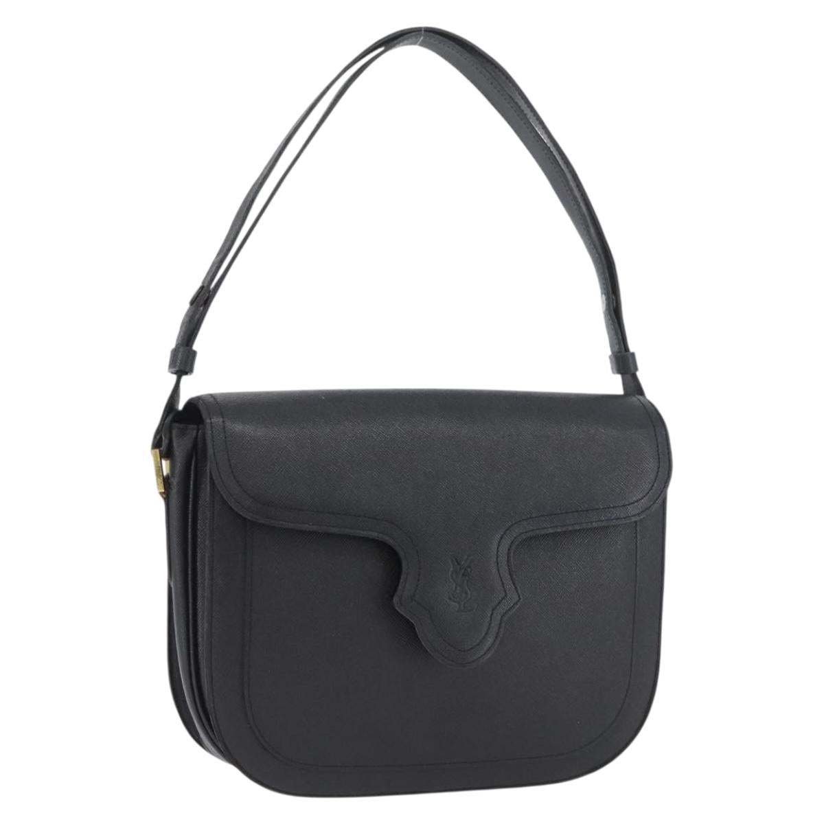SAINT LAURENT Shoulder Bag Leather Black Gold Auth bs33997