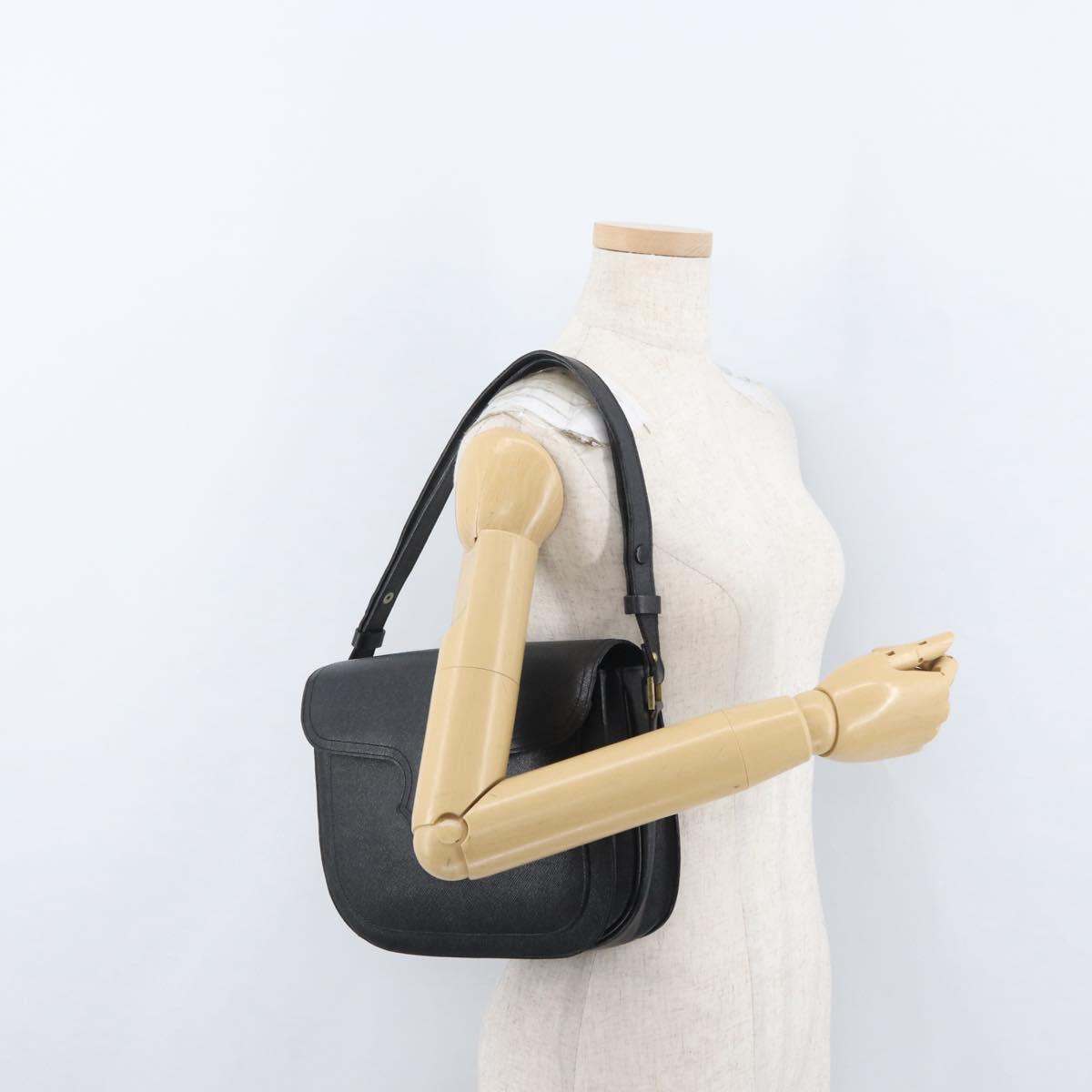 SAINT LAURENT Shoulder Bag Leather Black Gold Auth bs33997