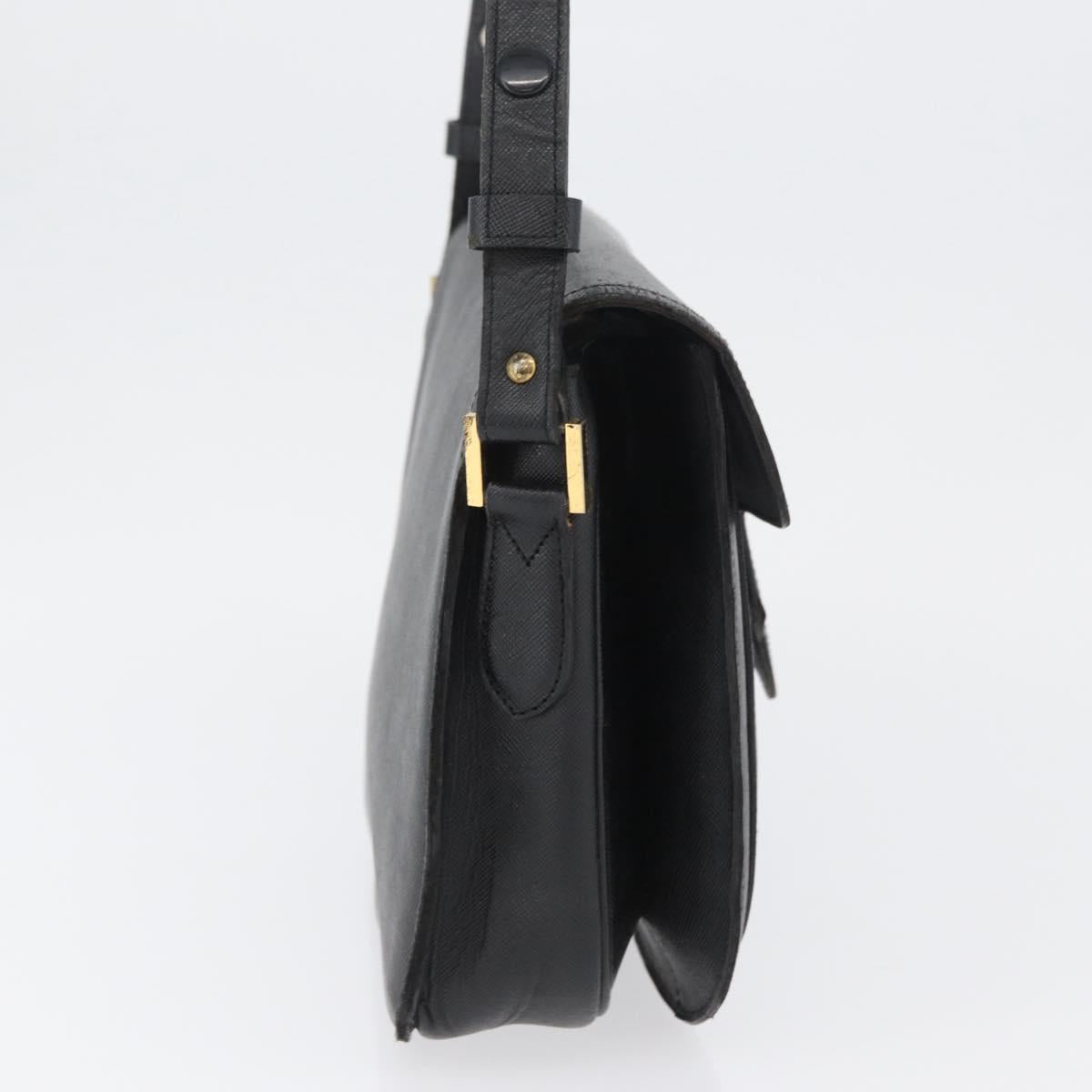 SAINT LAURENT Shoulder Bag Leather Black Gold Auth bs33997