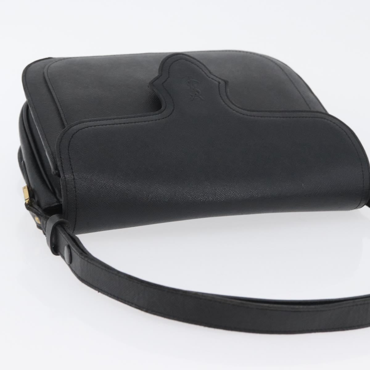 SAINT LAURENT Shoulder Bag Leather Black Gold Auth bs33997