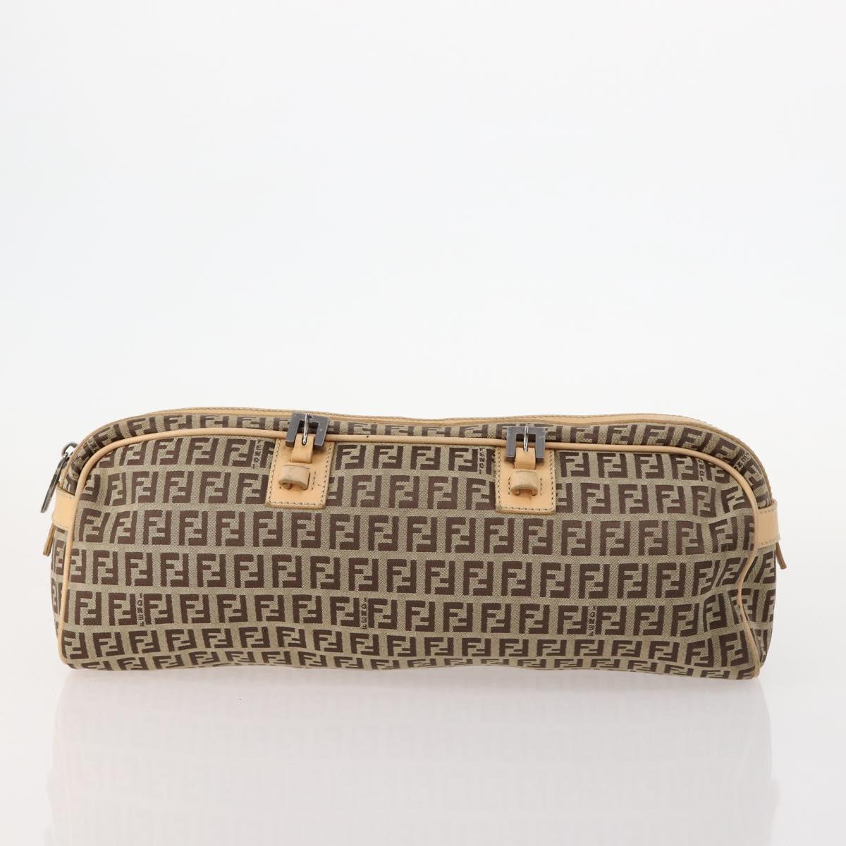 FENDI Pecan Canvas Zucchino Canvas Hand Bag 3 Set Black Brown Auth bs34001
