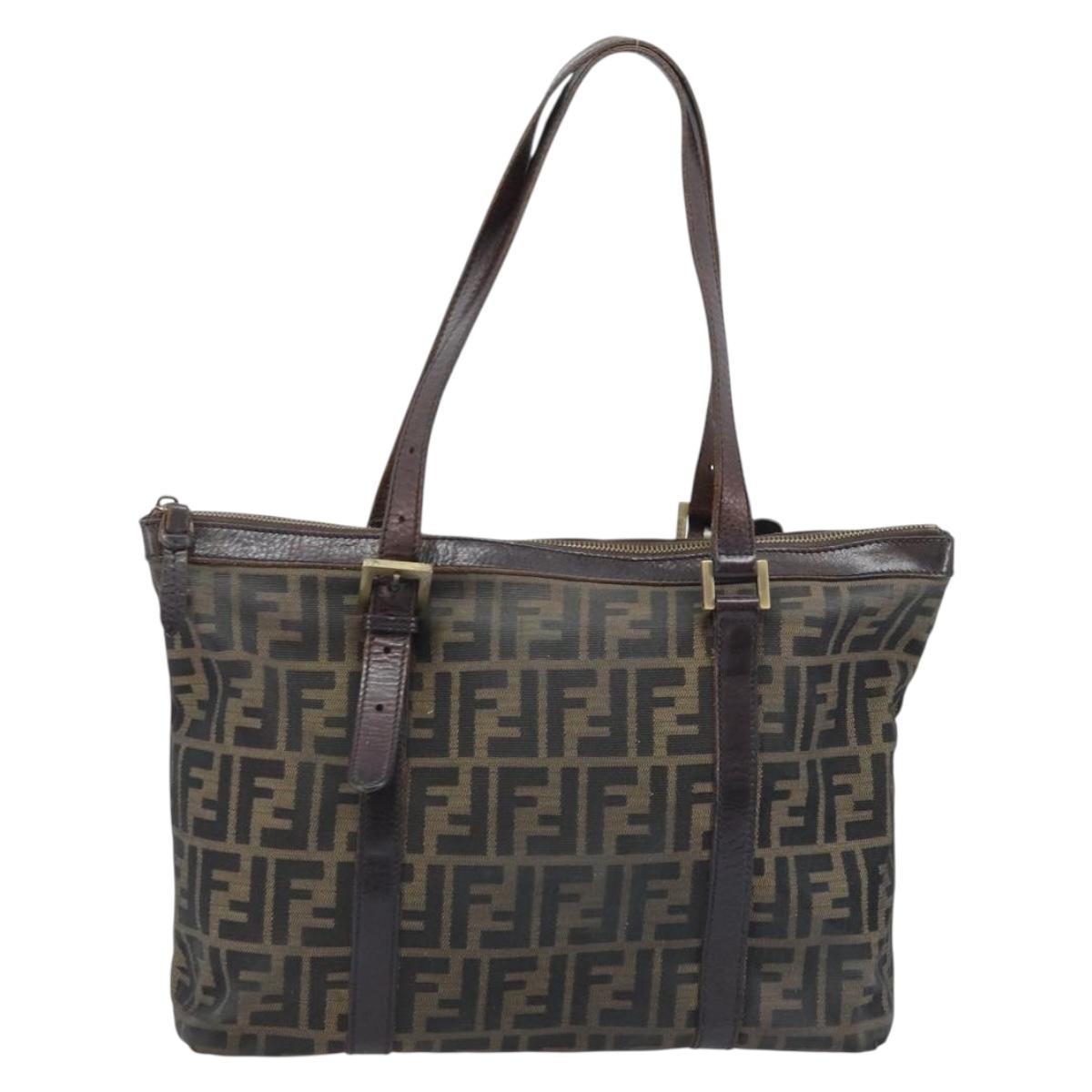 FENDI Zucca Canvas Tote Bag Black Brown Auth bs34003