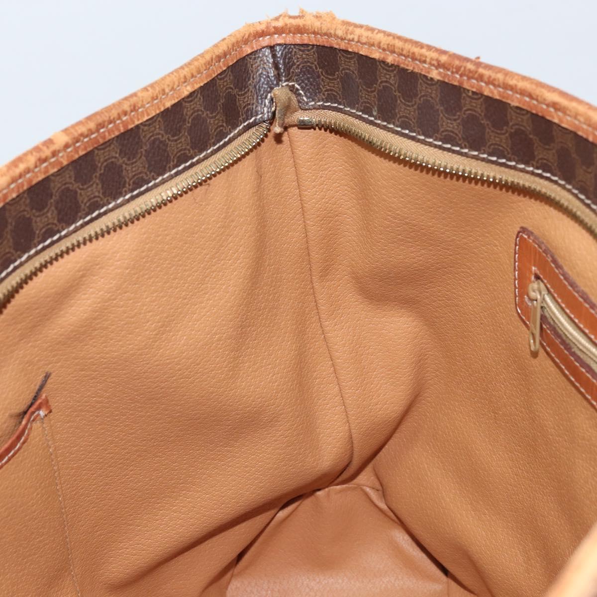 CELINE Macadam Canvas Tote Bag PVC Leather Brown Gold Auth bs34007