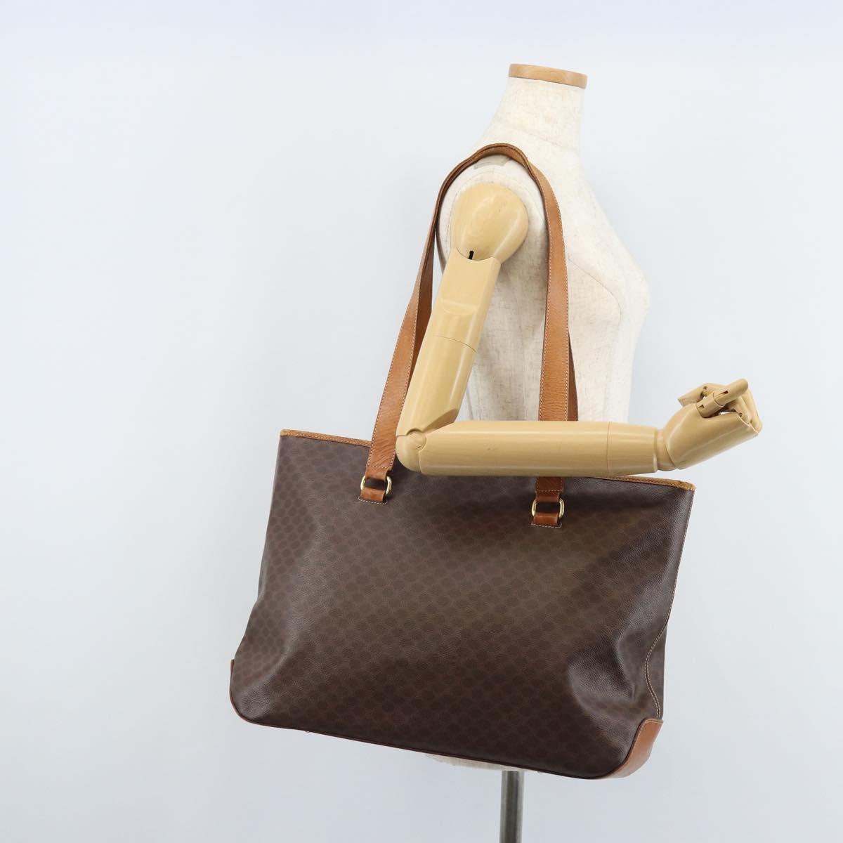 CELINE Macadam Canvas Tote Bag PVC Leather Brown Gold Auth bs34007