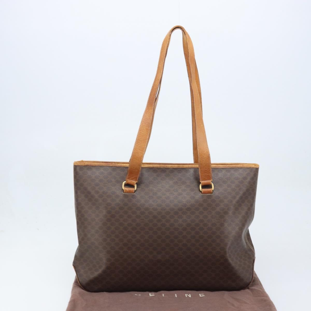 CELINE Macadam Canvas Tote Bag PVC Leather Brown Gold Auth bs34007