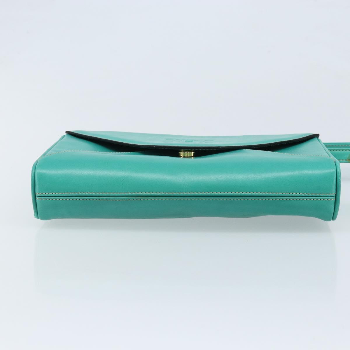 CELINE Shoulder Bag Leather Gold Emerald Green Auth bs34009