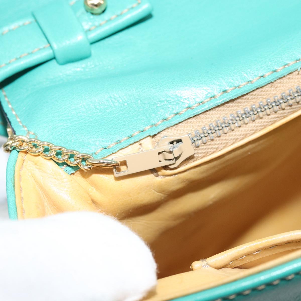 CELINE Shoulder Bag Leather Gold Emerald Green Auth bs34009