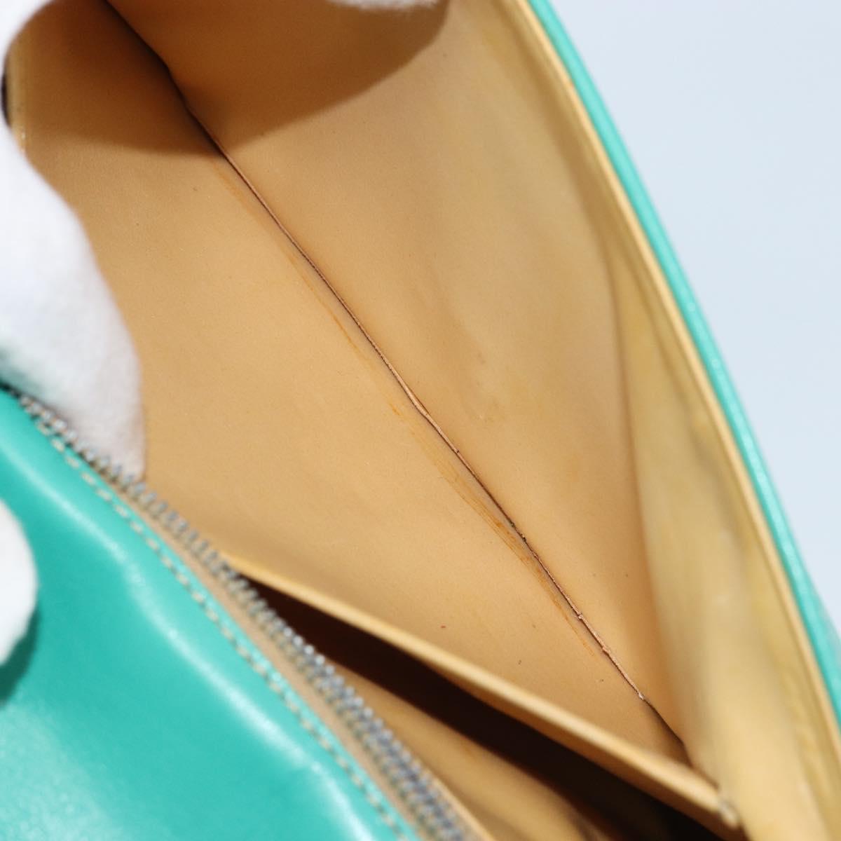 CELINE Shoulder Bag Leather Gold Emerald Green Auth bs34009