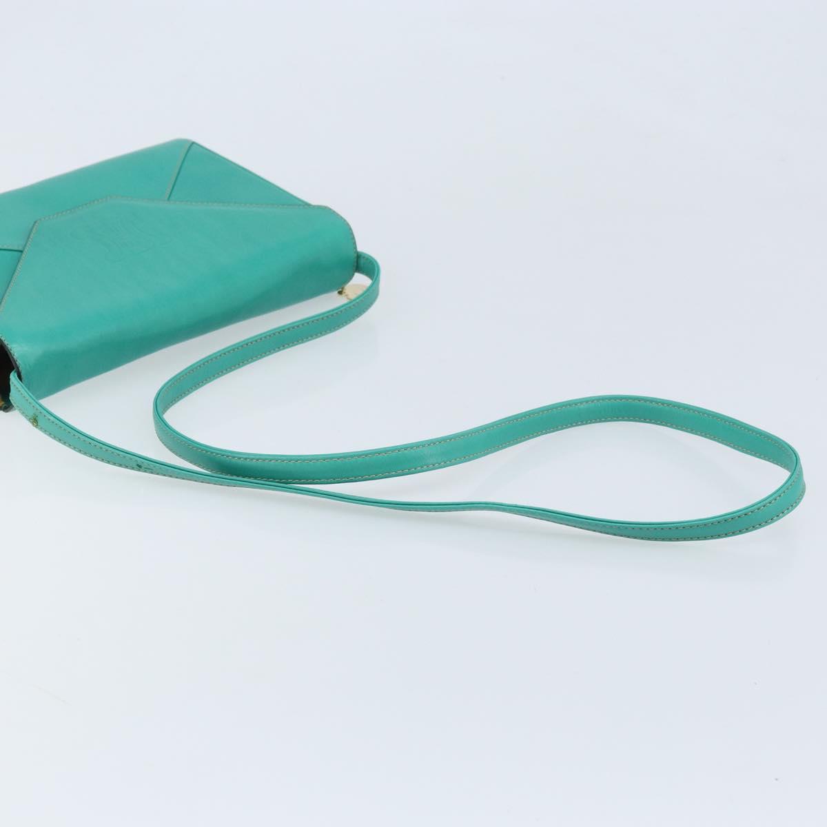 CELINE Shoulder Bag Leather Gold Emerald Green Auth bs34009