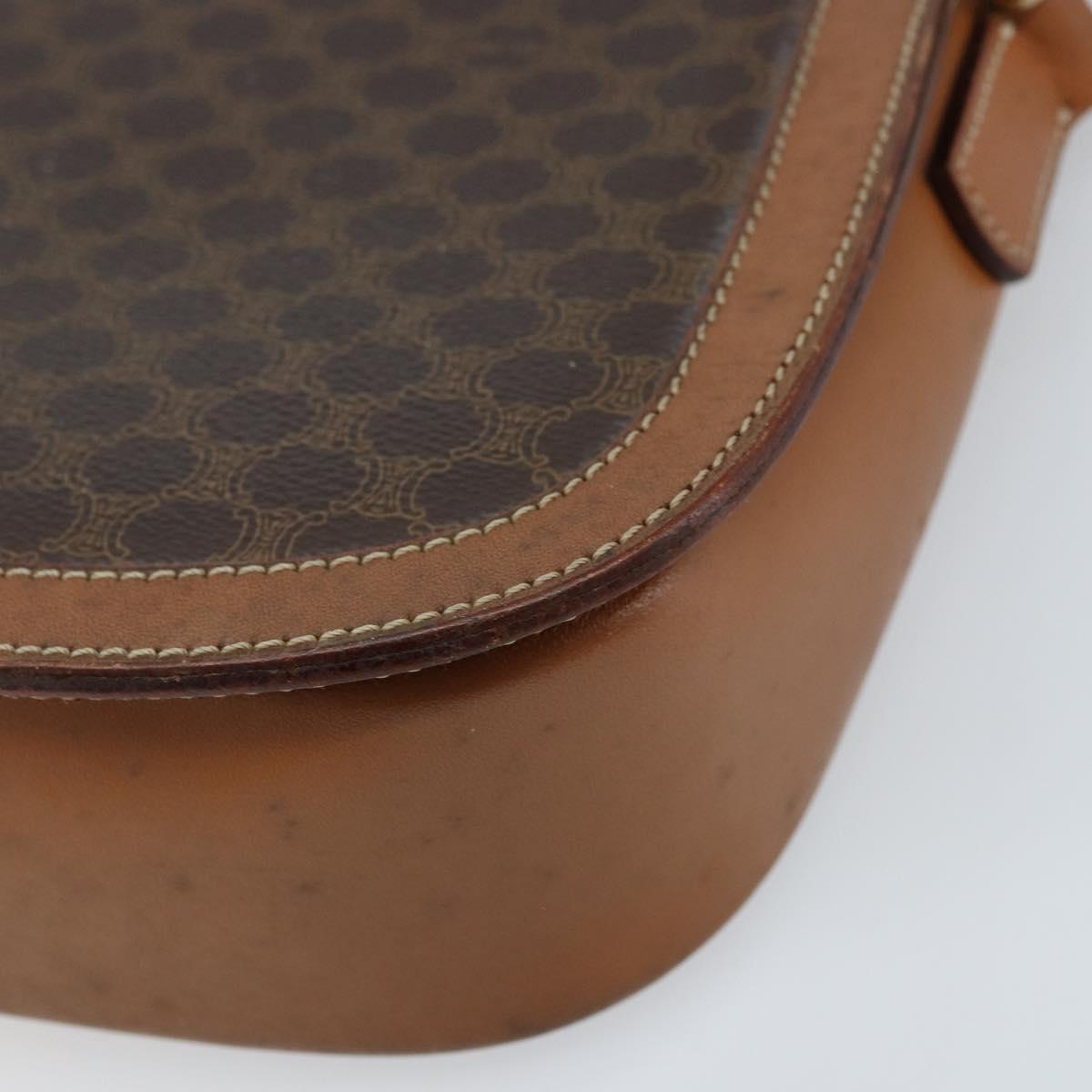 CELINE Macadam Canvas Shoulder Bag PVC Leather Brown Gold Auth bs34010