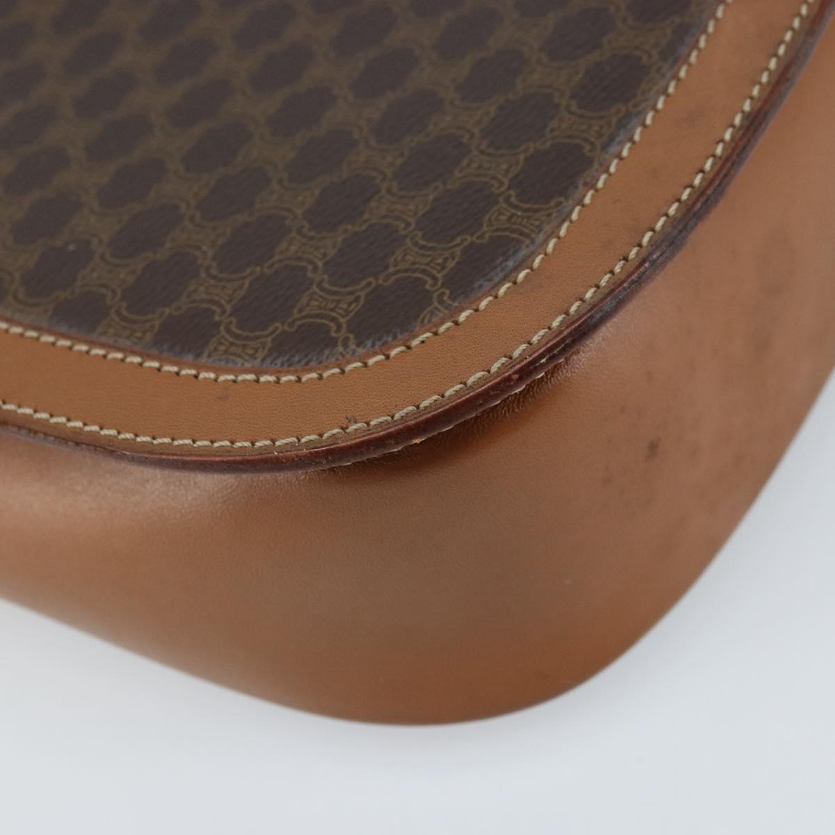 CELINE Macadam Canvas Shoulder Bag PVC Leather Brown Gold Auth bs34010