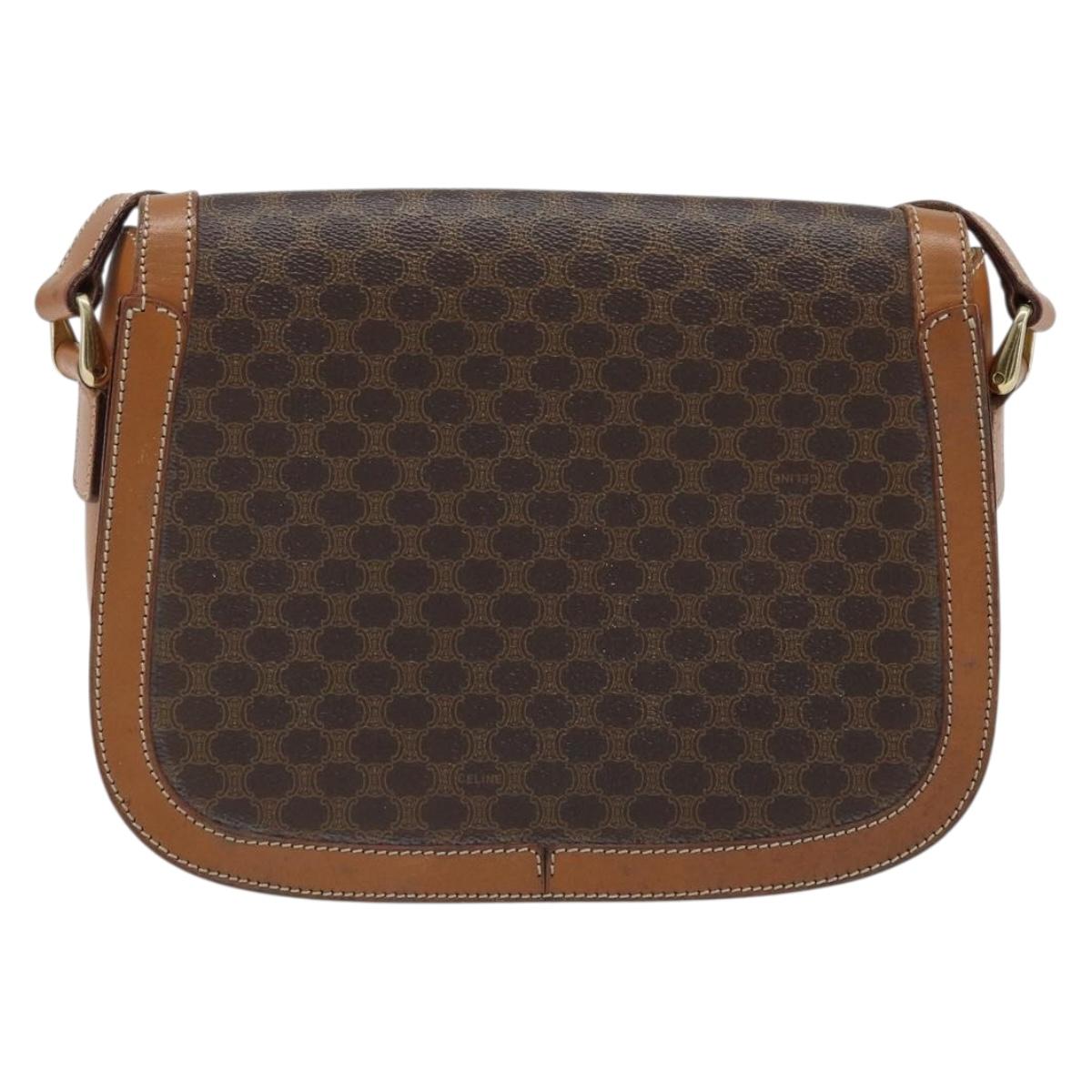 CELINE Macadam Canvas Shoulder Bag PVC Leather Brown Gold Auth bs34010