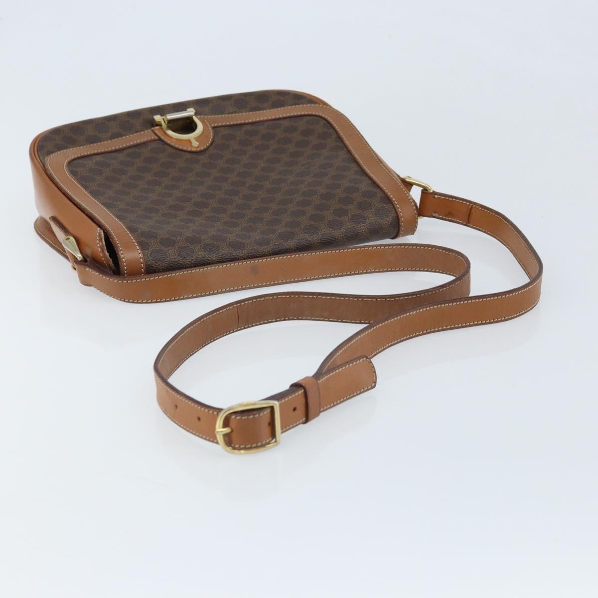 CELINE Macadam Canvas Shoulder Bag PVC Leather Brown Gold Auth bs34010