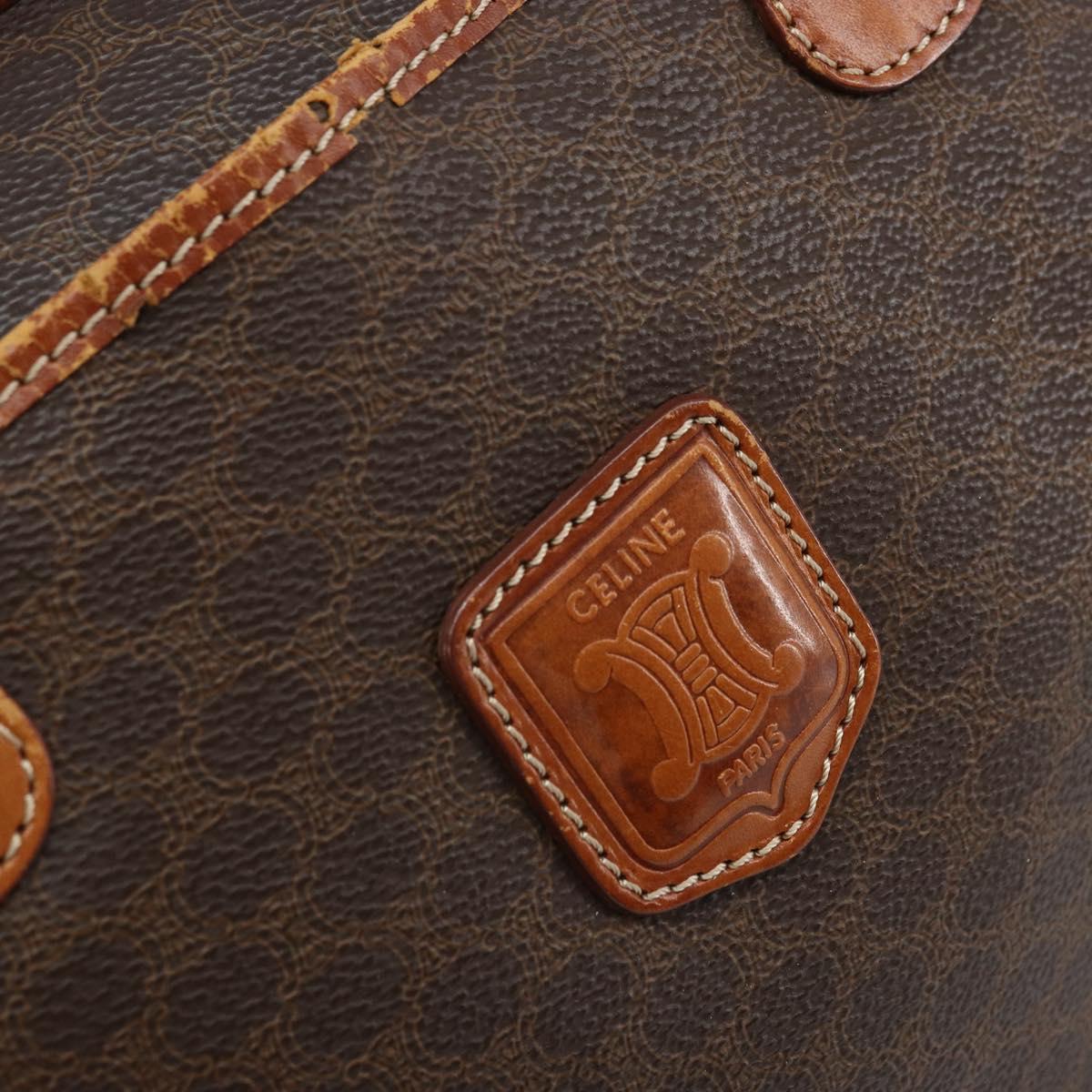 CELINE Macadam Canvas Hand Bag PVC Gold Brown Auth bs34012