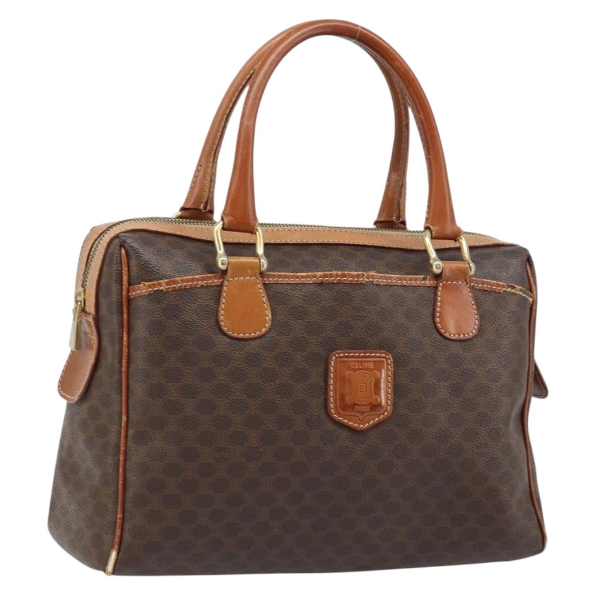 CELINE Macadam Canvas Hand Bag PVC Gold Brown Auth bs34012