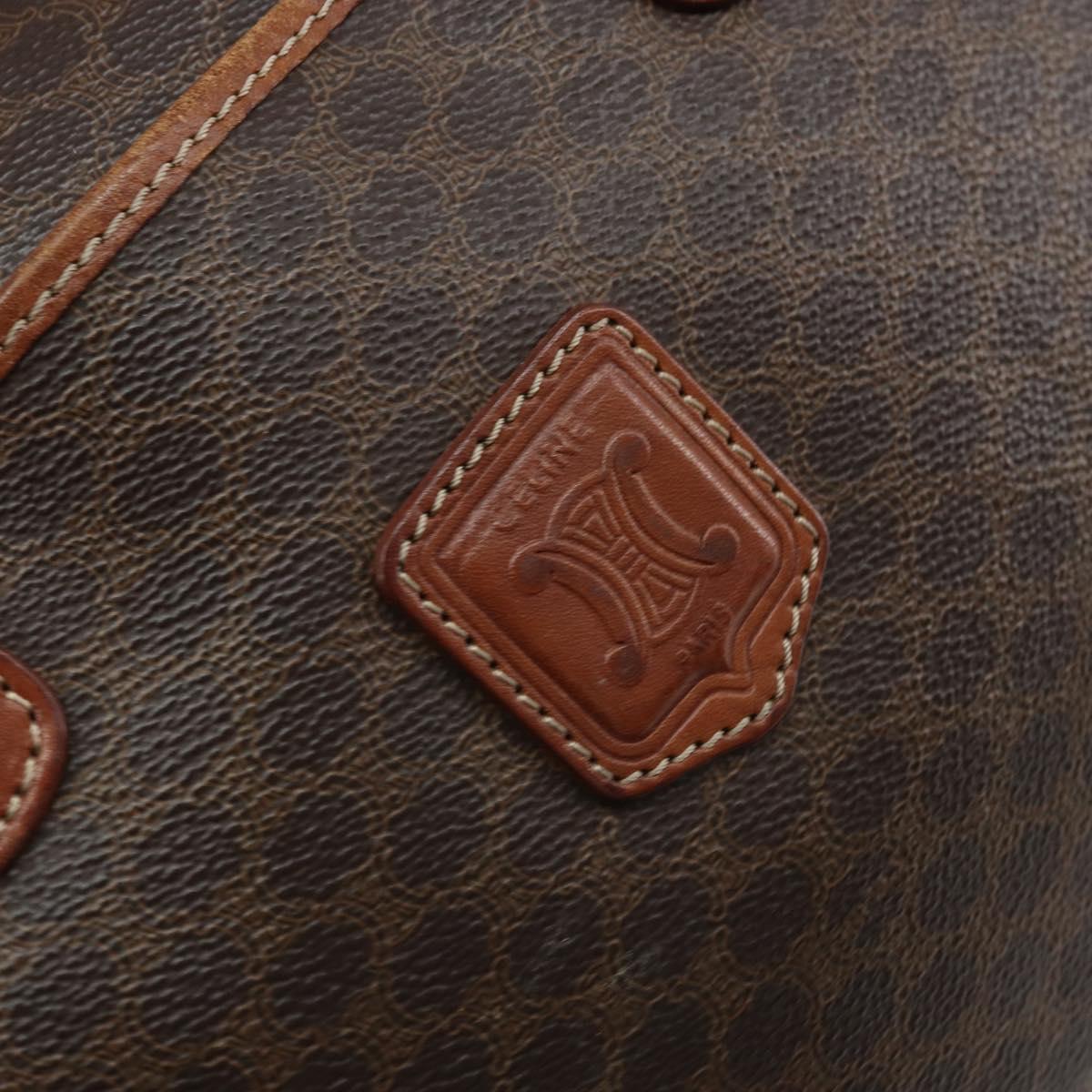 CELINE Macadam Canvas Hand Bag PVC Leather Brown Gold Auth bs34013