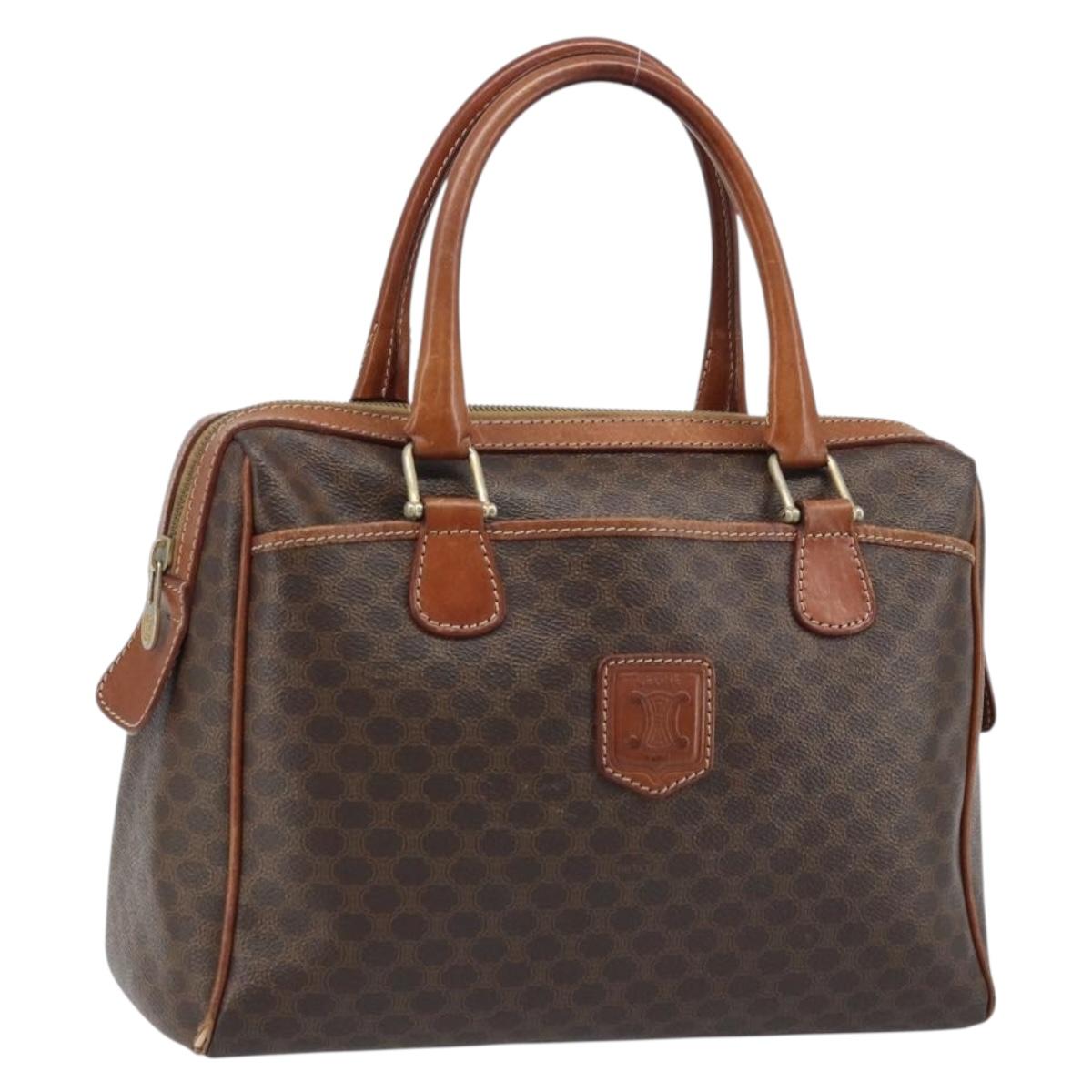 CELINE Macadam Canvas Hand Bag PVC Leather Brown Gold Auth bs34013