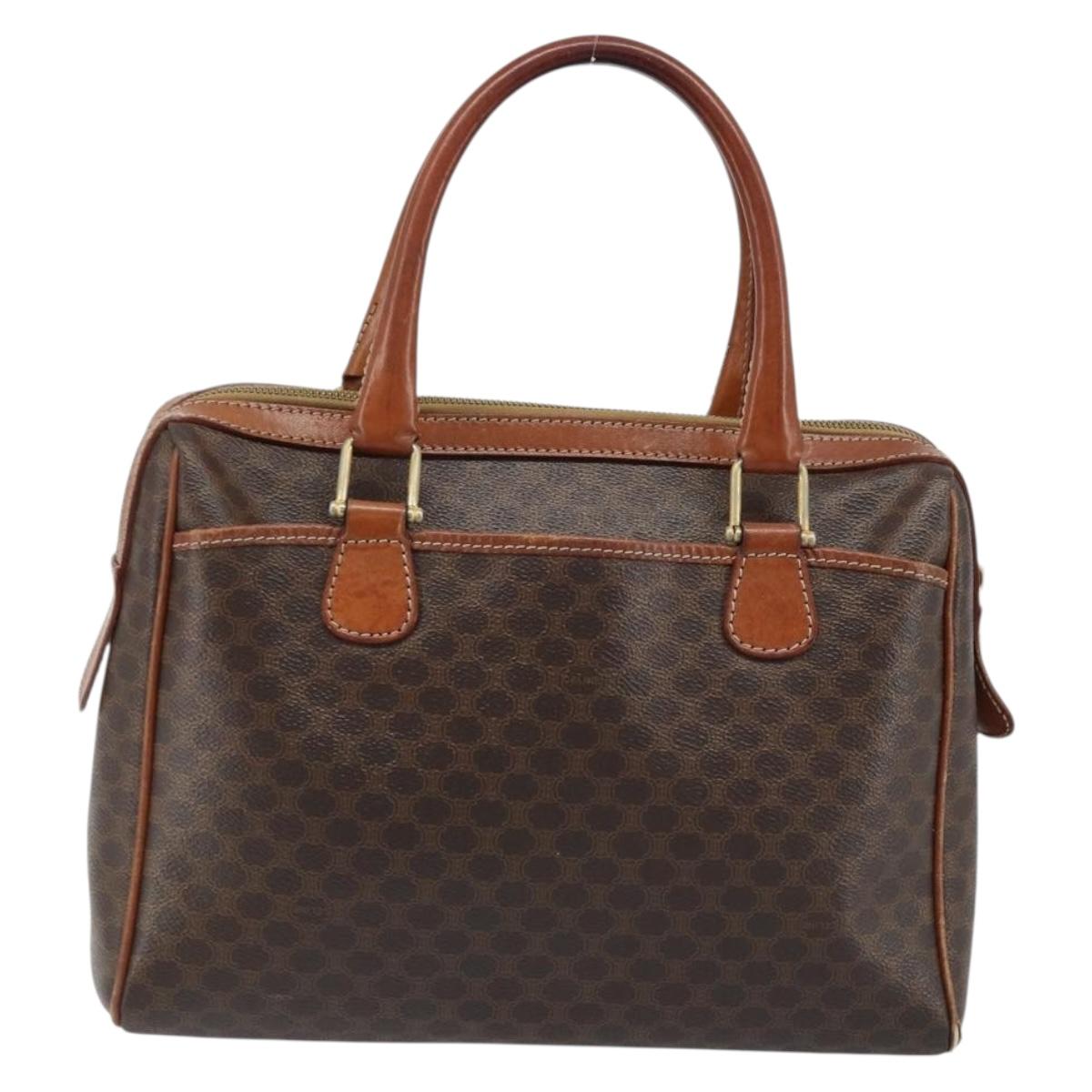CELINE Macadam Canvas Hand Bag PVC Leather Brown Gold Auth bs34013