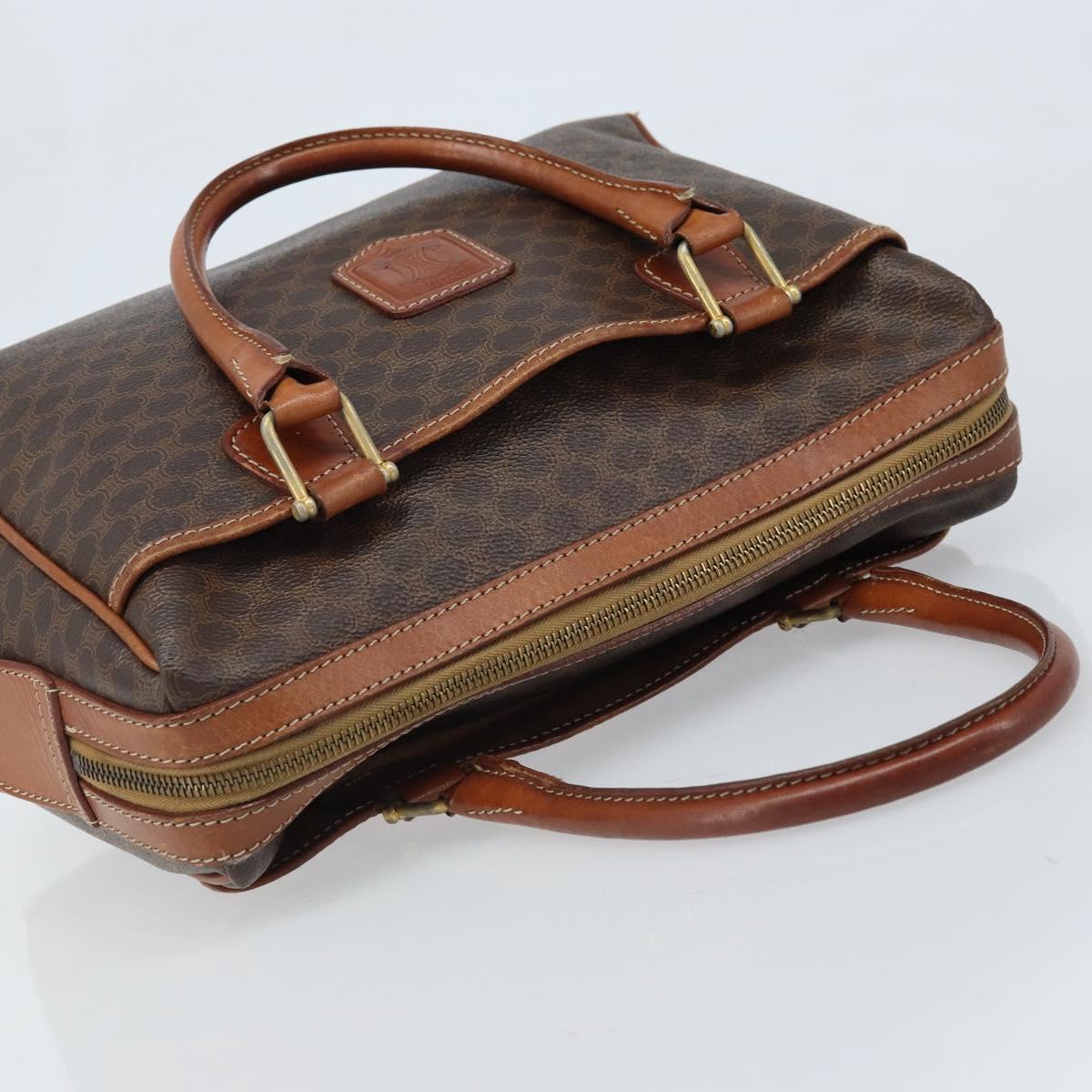 CELINE Macadam Canvas Hand Bag PVC Leather Brown Gold Auth bs34013