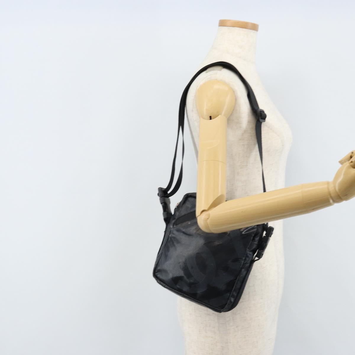 CHANEL Shoulder Bag Coated Canvas Black CC Auth bs34014