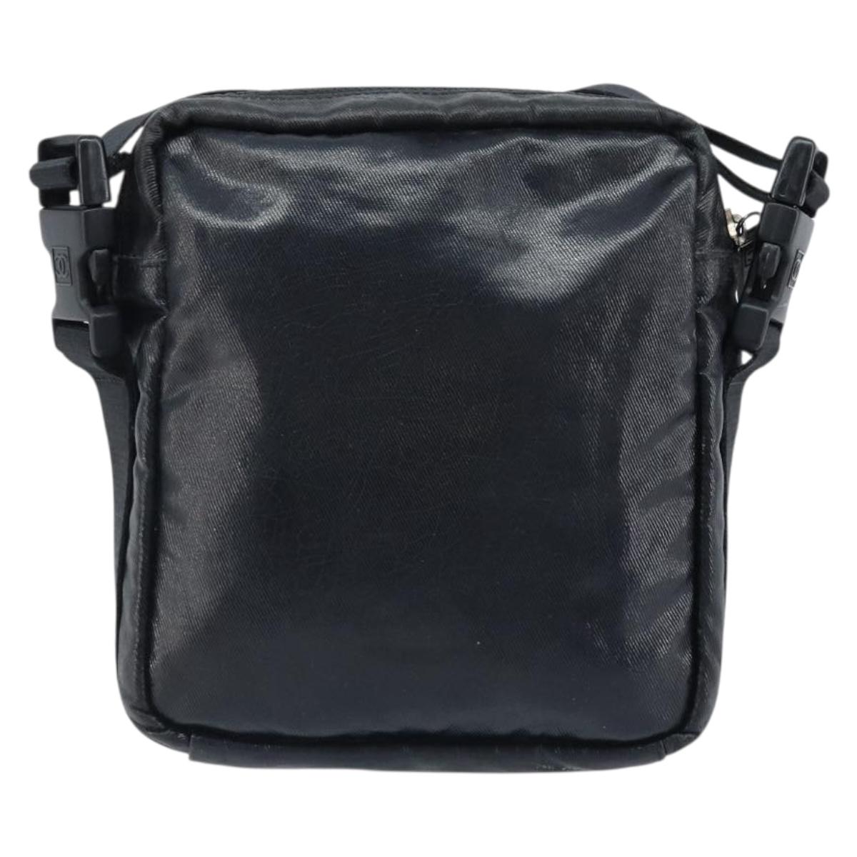 CHANEL Shoulder Bag Coated Canvas Black CC Auth bs34014