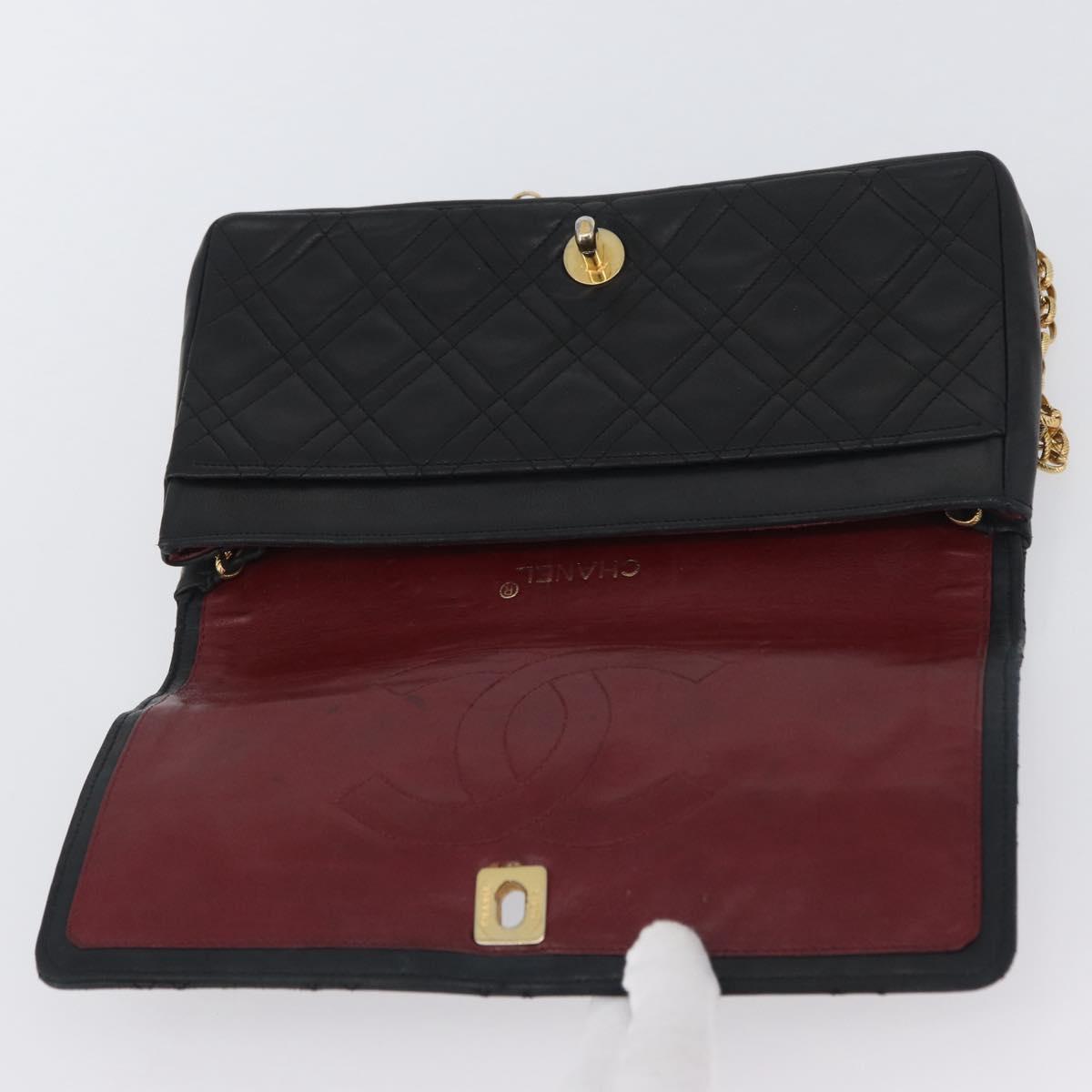 CHANEL Matelasse Chain Shoulder Bag Lamb Skin Black Gold CC Auth bs34016