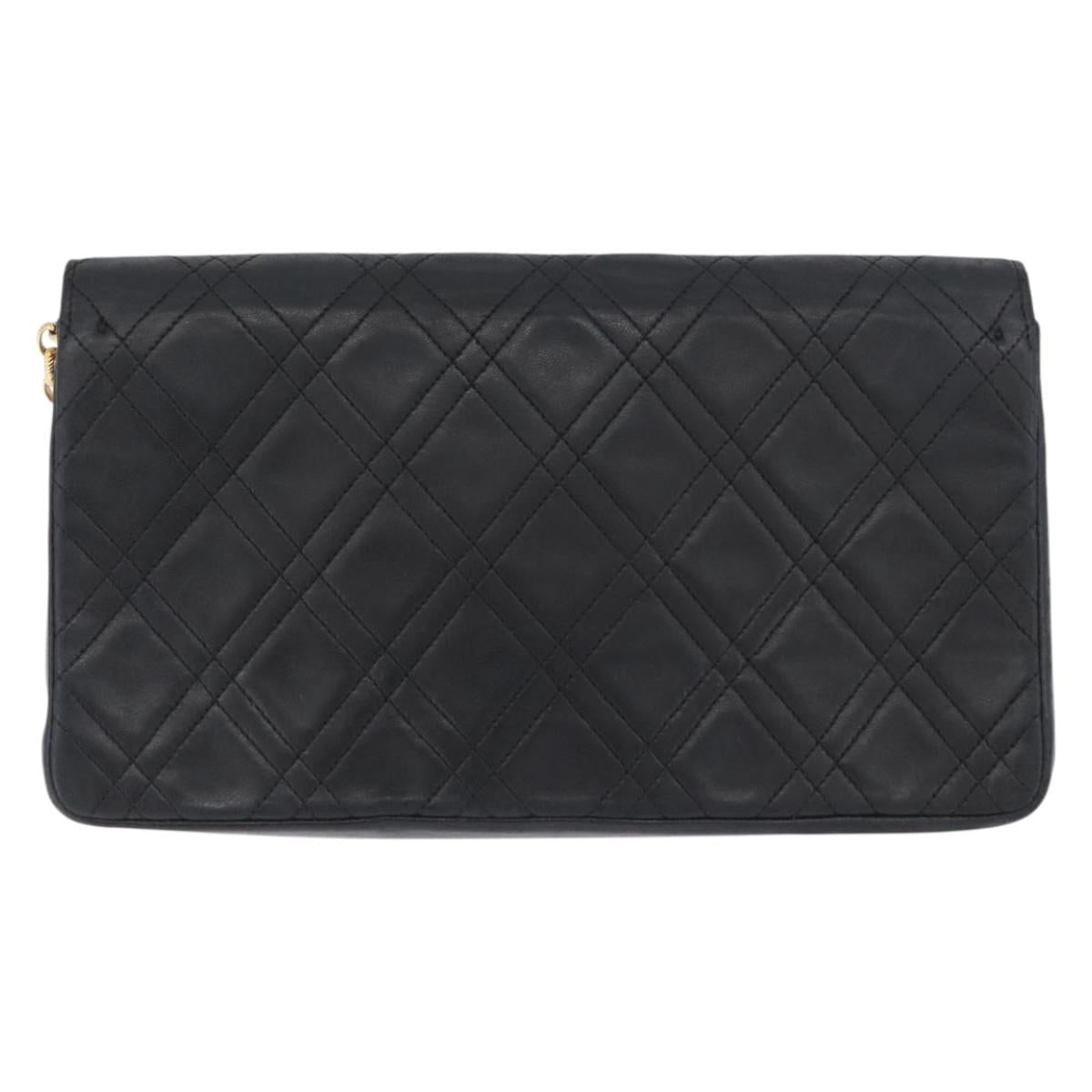 CHANEL Matelasse Chain Shoulder Bag Lamb Skin Black Gold CC Auth bs34016