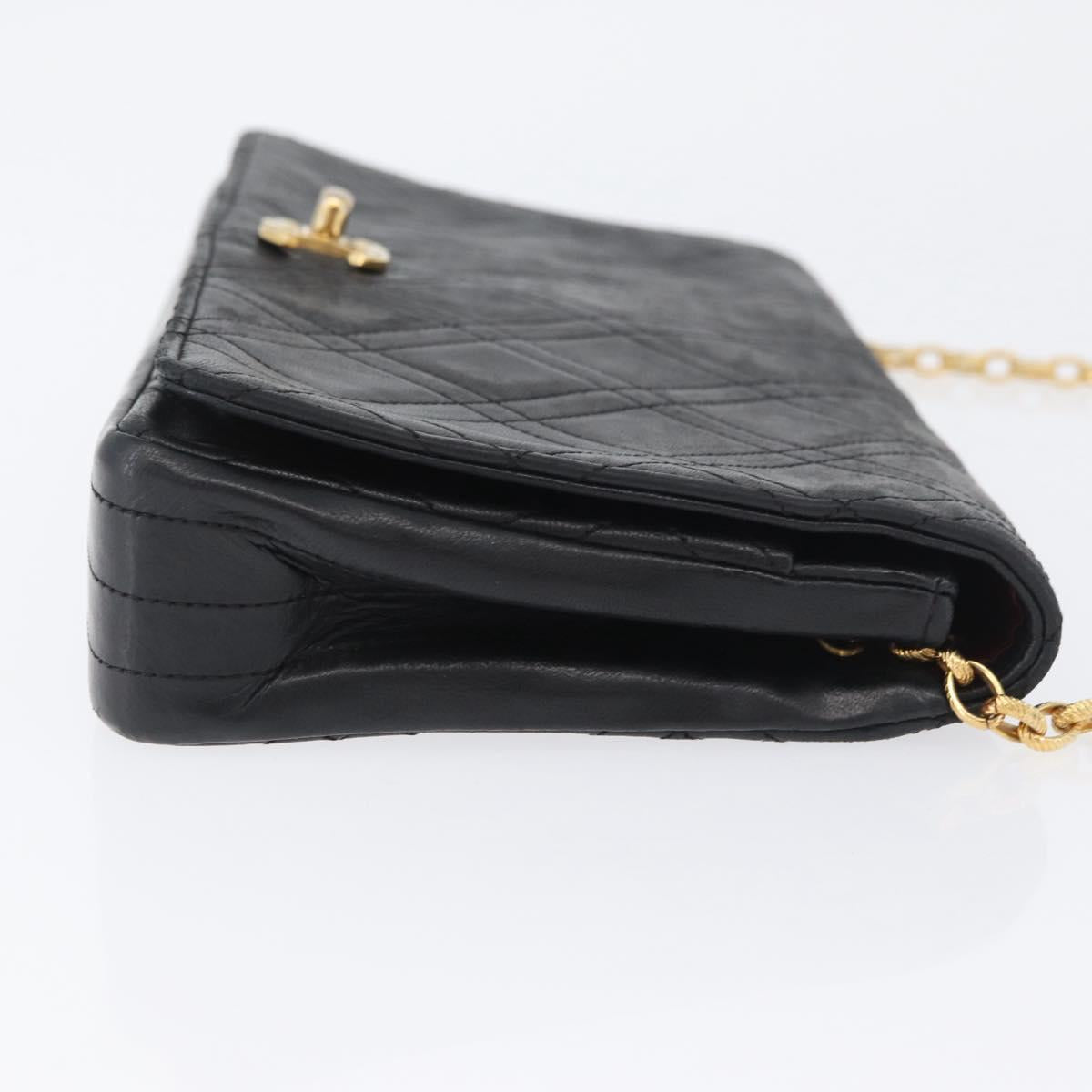CHANEL Matelasse Chain Shoulder Bag Lamb Skin Black Gold CC Auth bs34016
