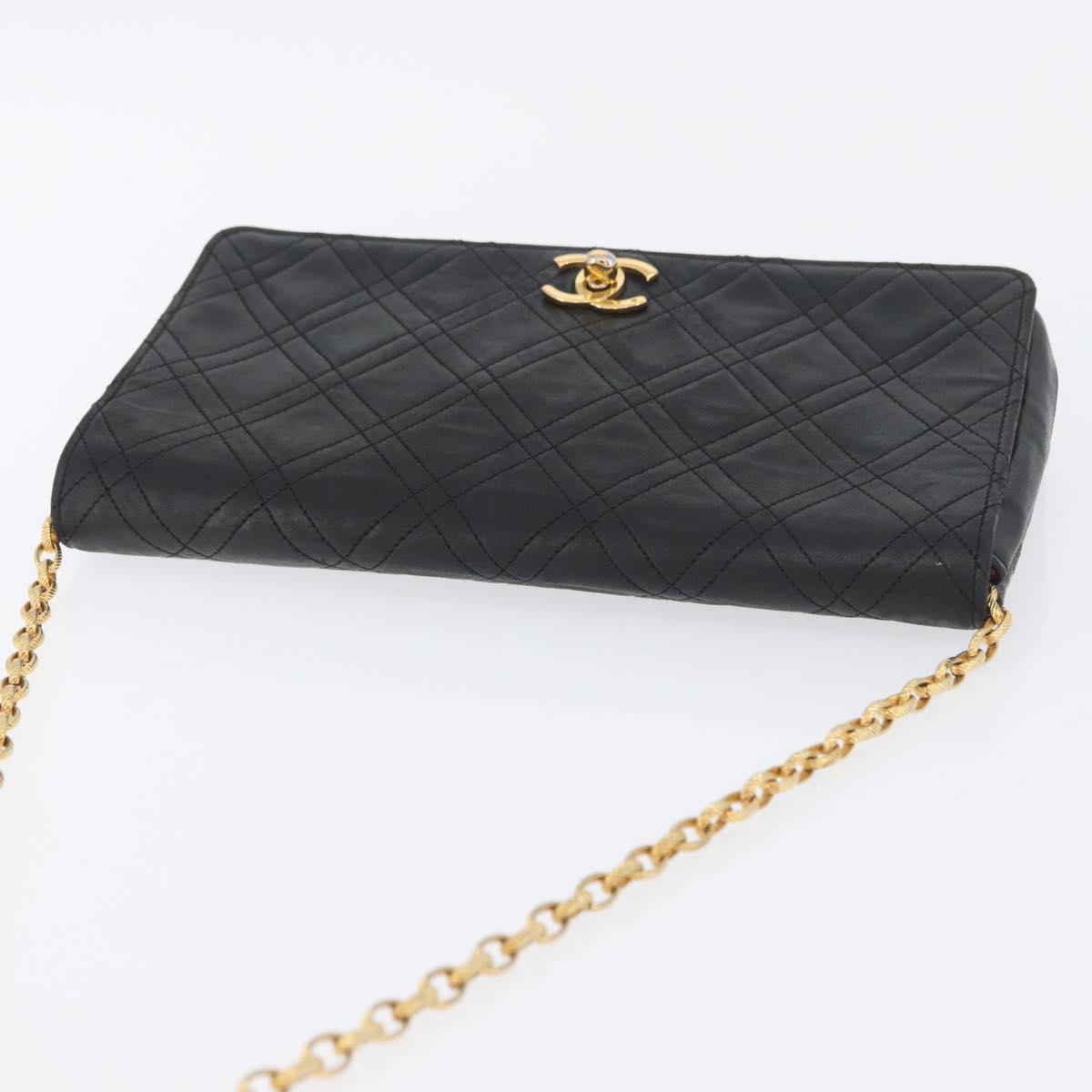 CHANEL Matelasse Chain Shoulder Bag Lamb Skin Black Gold CC Auth bs34016