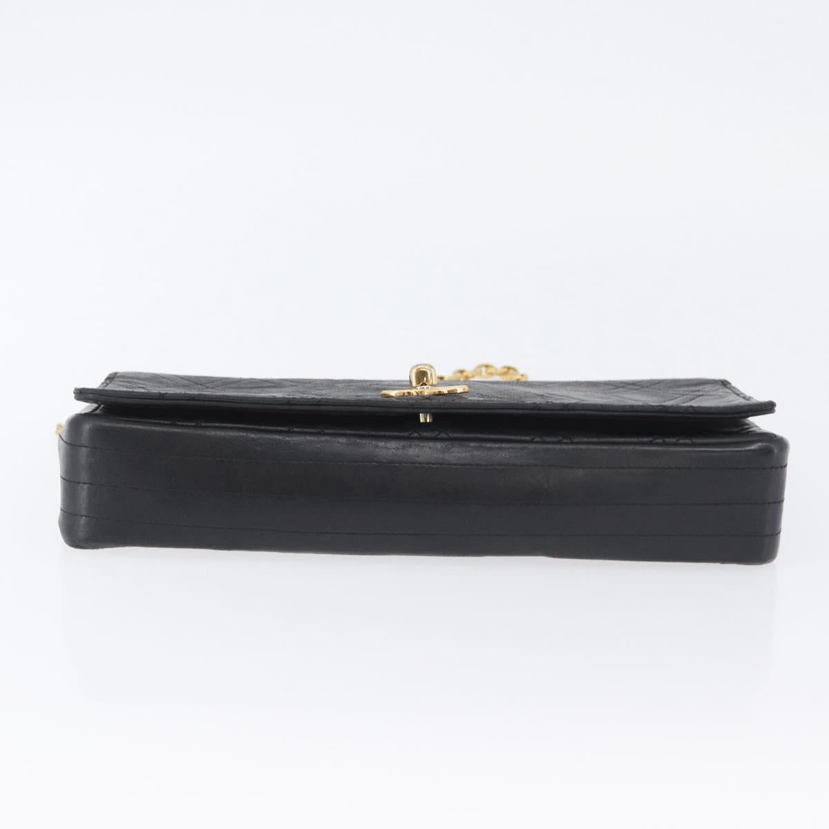 CHANEL Matelasse Chain Shoulder Bag Lamb Skin Black Gold CC Auth bs34016