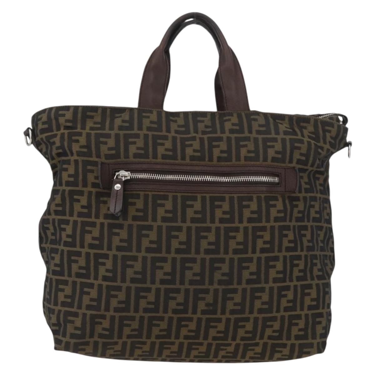 FENDI Zucca Canvas Hand Bag Black Brown Auth bs34032