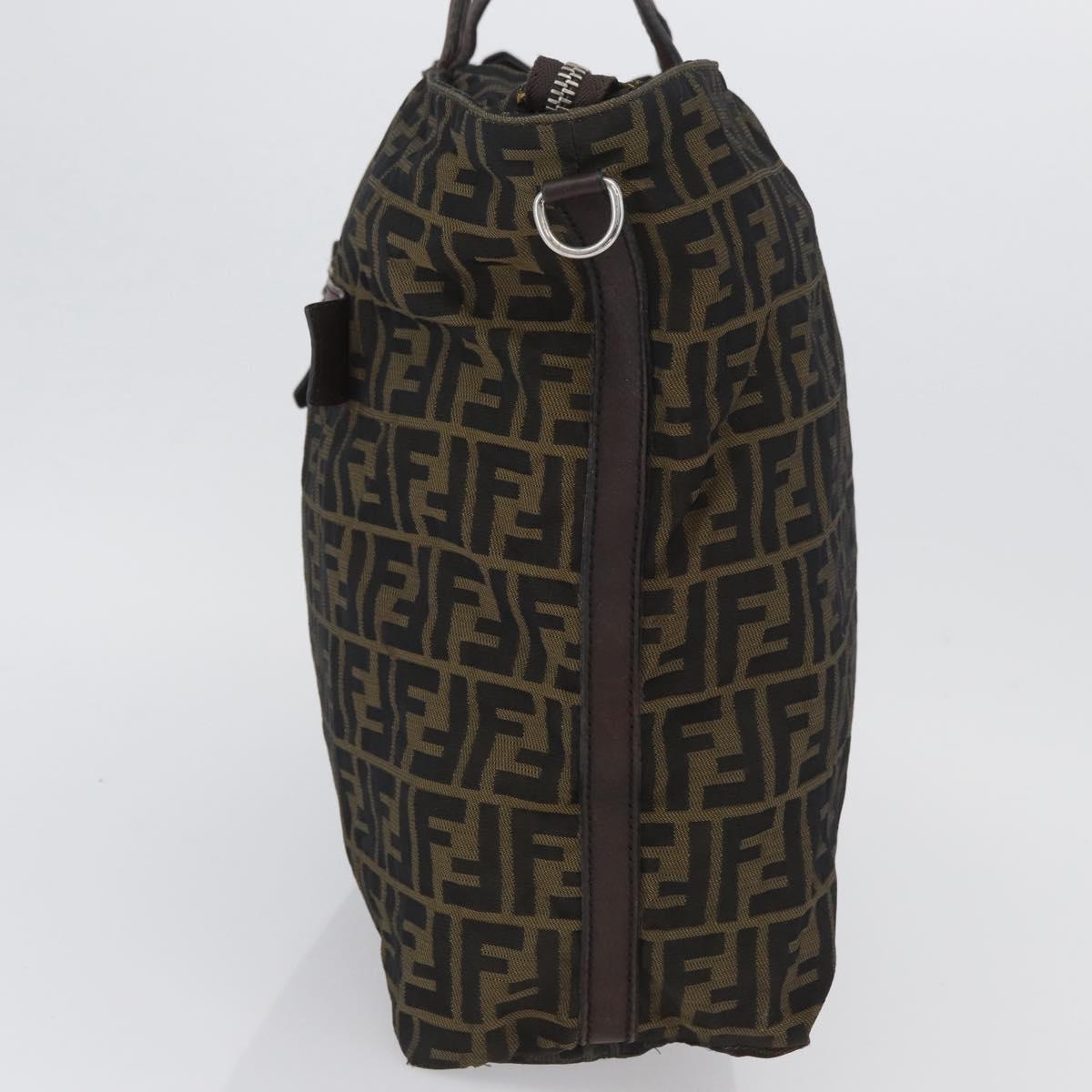 FENDI Zucca Canvas Hand Bag Black Brown Auth bs34032